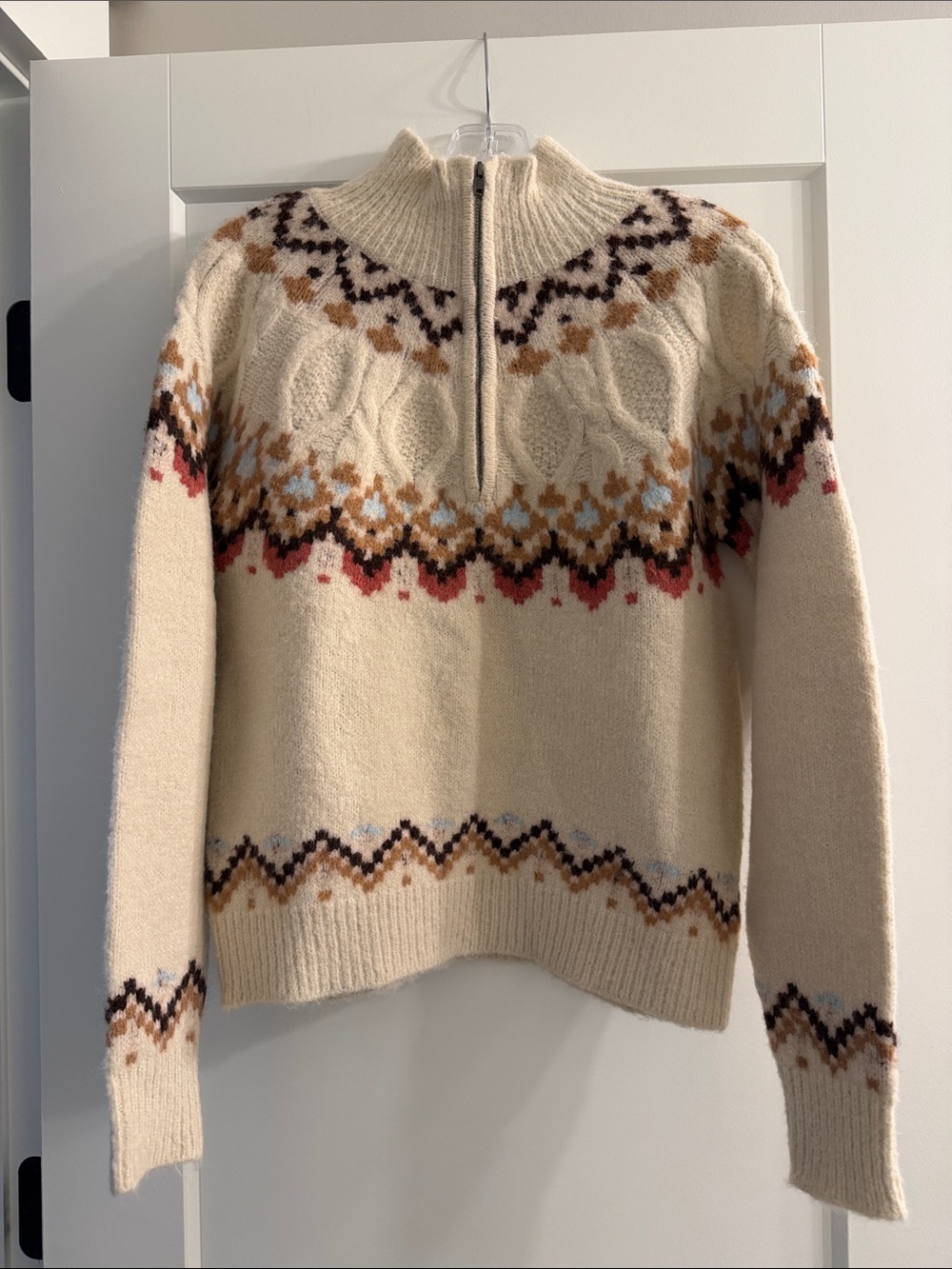Heartloom Cream Fair Isle Half-Zip Turtleneck Sweater